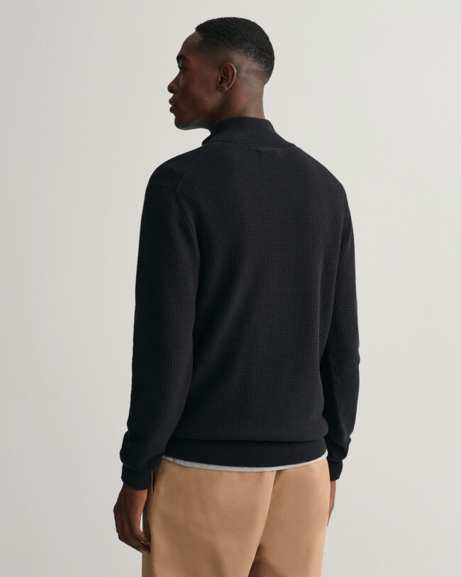 Textured Cotton Half-Zip Sweater