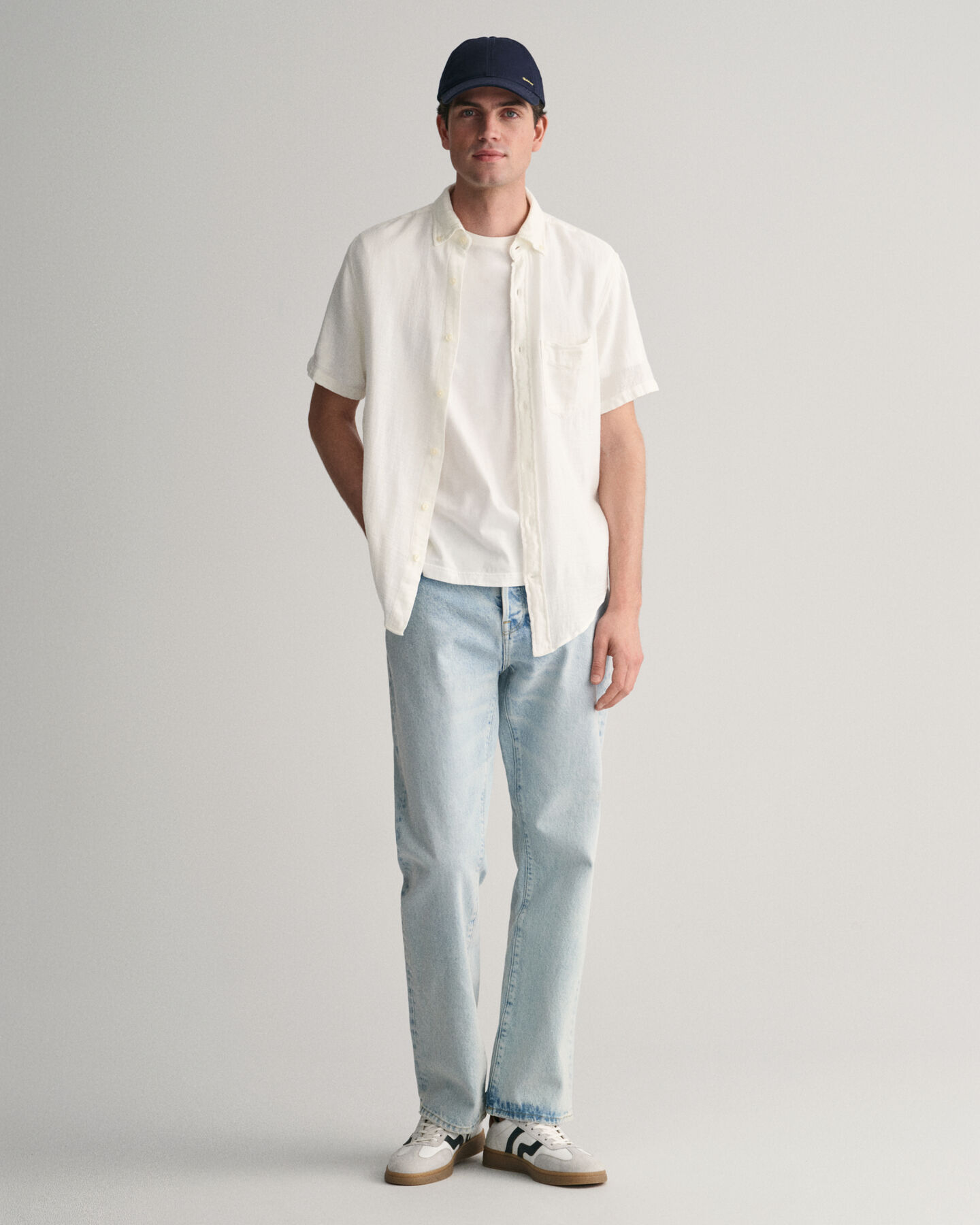 Regular Fit Textured Cotton Linen Short Sleeve Shirt