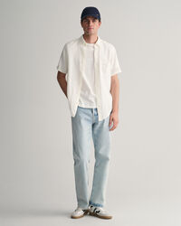 Regular Fit Textured Cotton Linen Short Sleeve Shirt