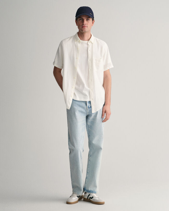 Regular Fit Textured Cotton Linen Short Sleeve Shirt