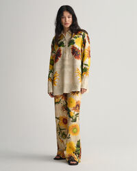 Sunflower Print Popover Silk Blouse