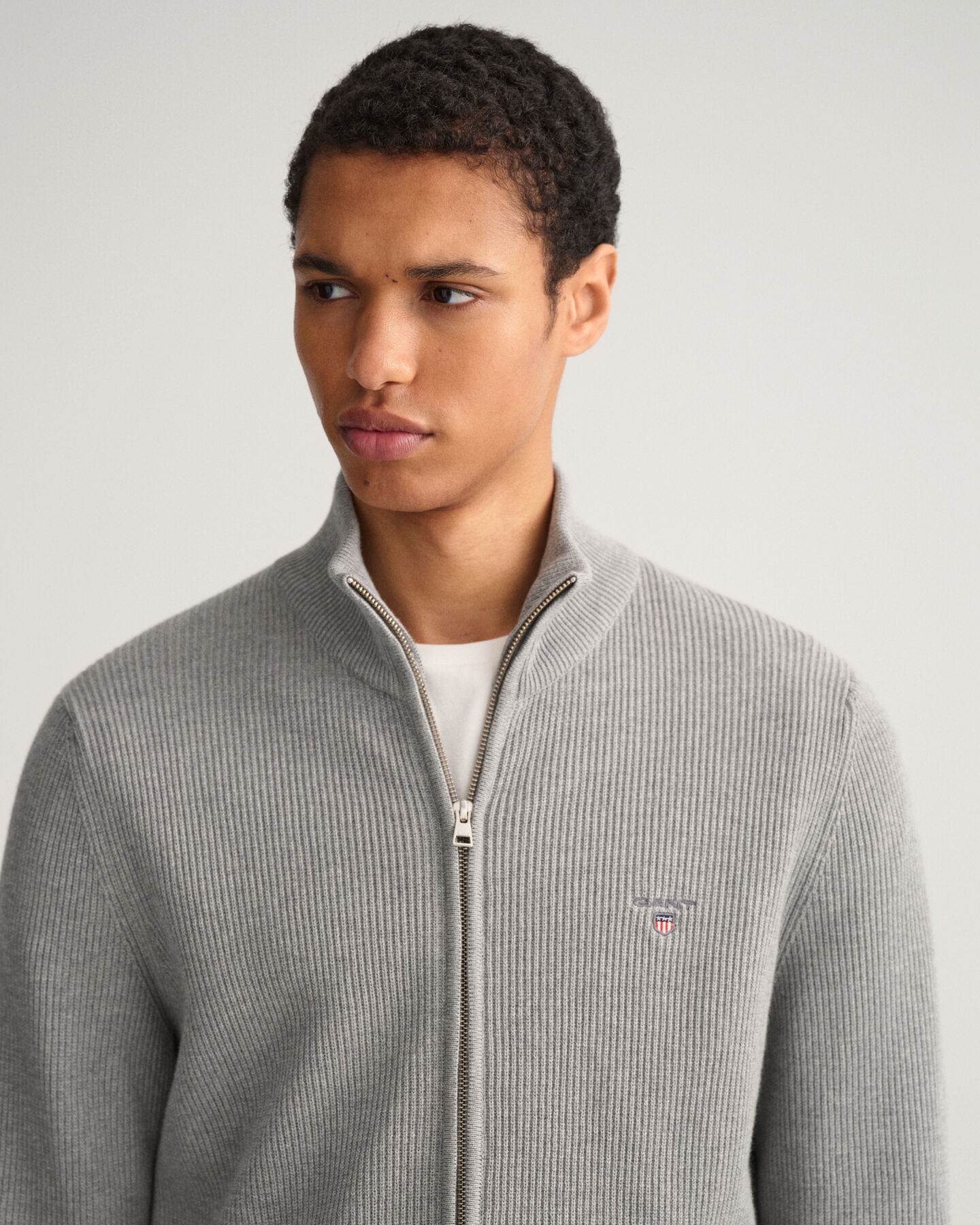 Rib Texture Full-Zip Sweater