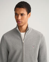 Rib Texture Full-Zip Sweater