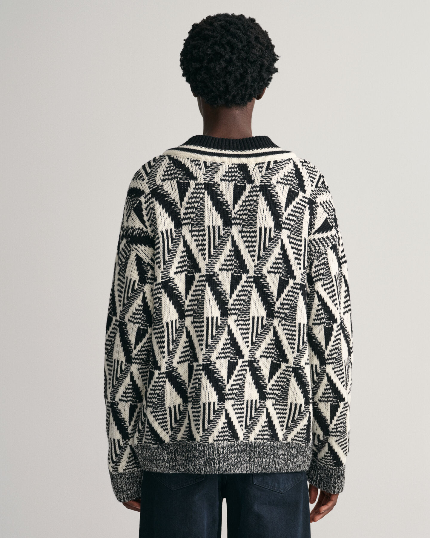 Geometric Patterned V-Neck Sweater