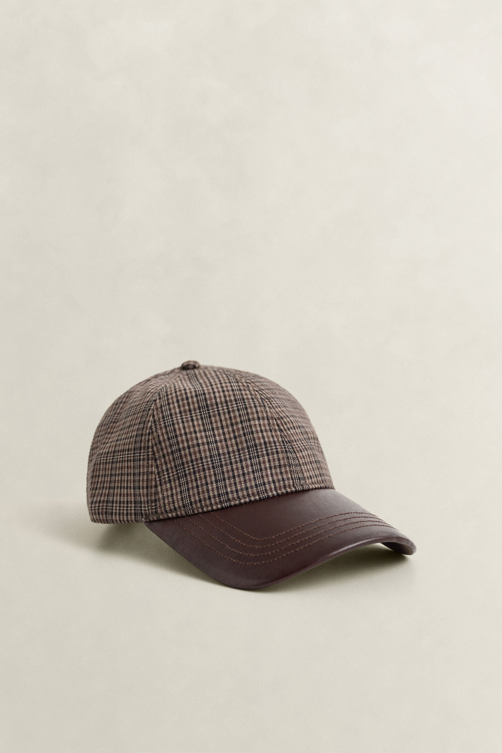 Leather Visor Checked Wool Cap