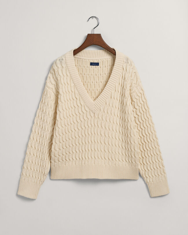 Textured Cotton V-Neck Sweater