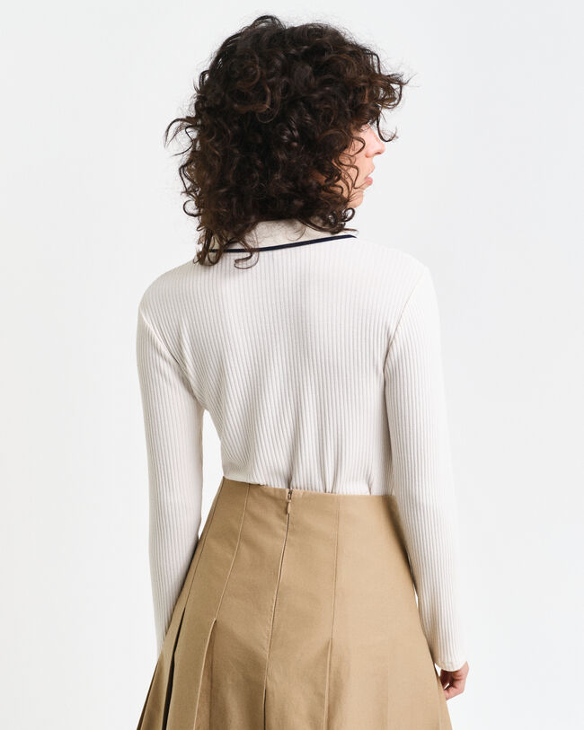 Ribbed Long Sleeve Polo Shirt