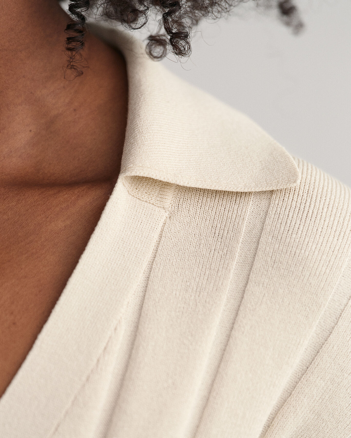 Rib Knit Open Collar Sweater