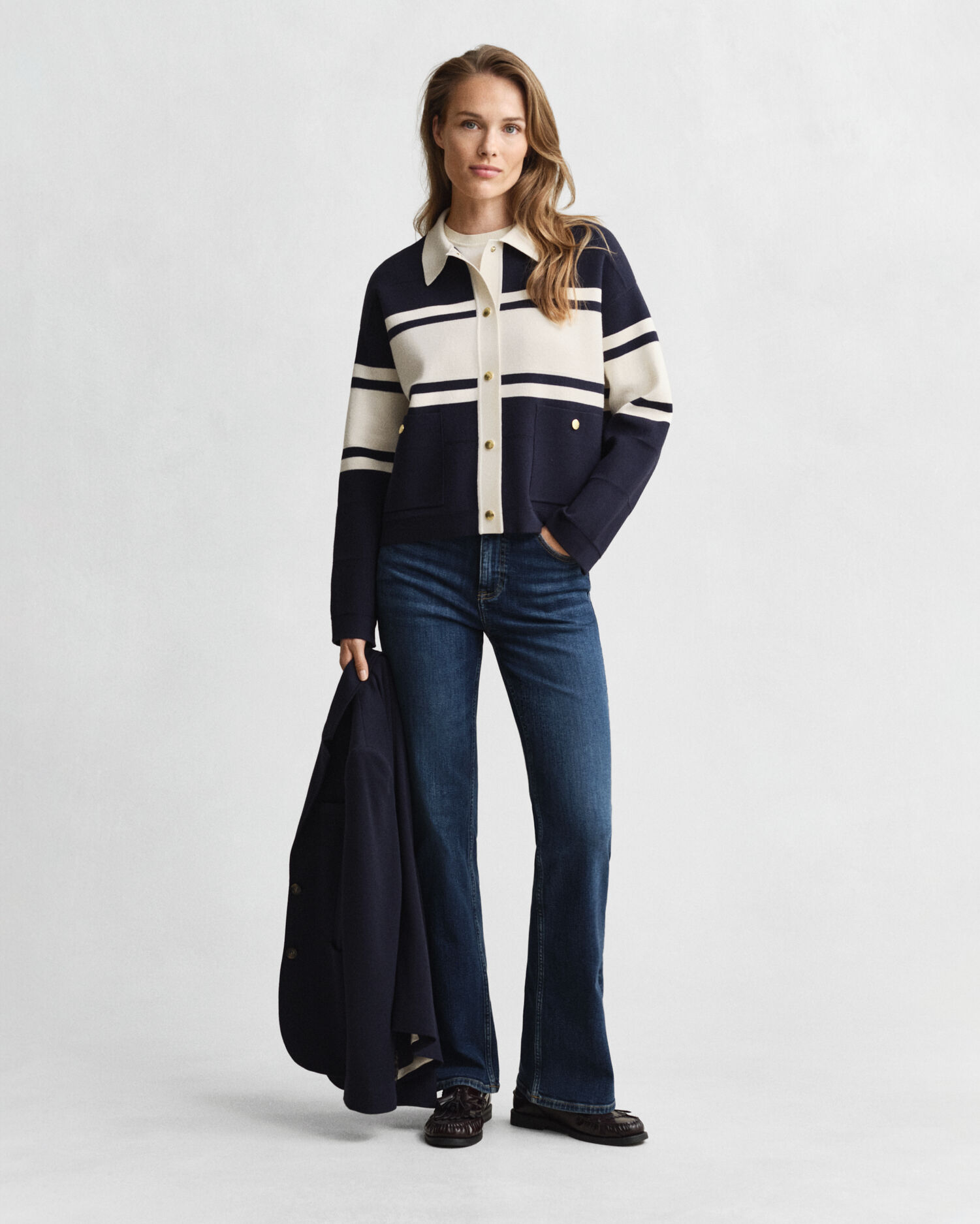 Color Blocked Cardigan — EVENING BLUE