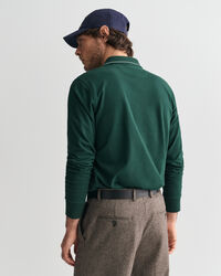 Textured Collar Long Sleeve Polo Shirt