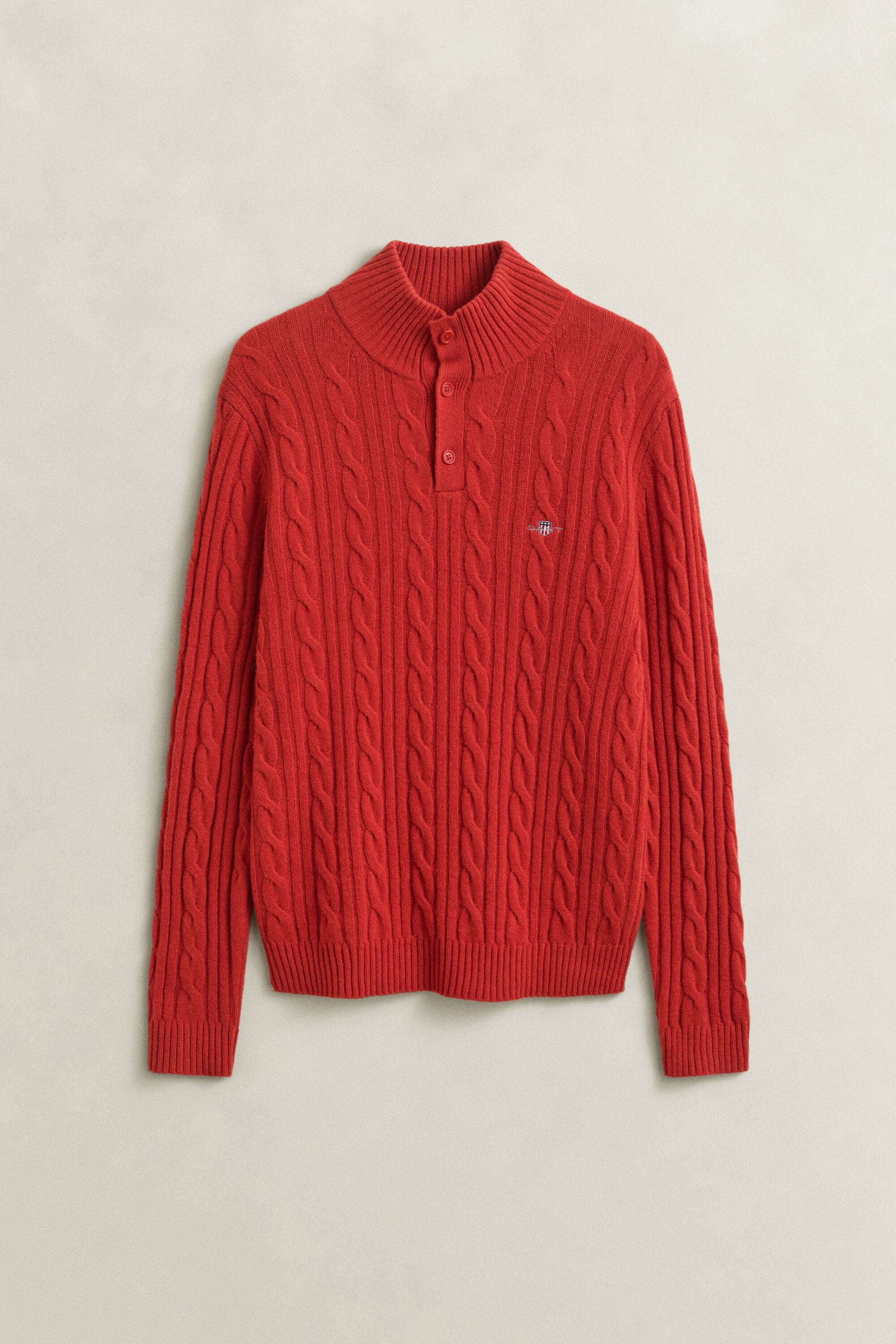Lambswool Cable Knit Half-Buttoned Sweater