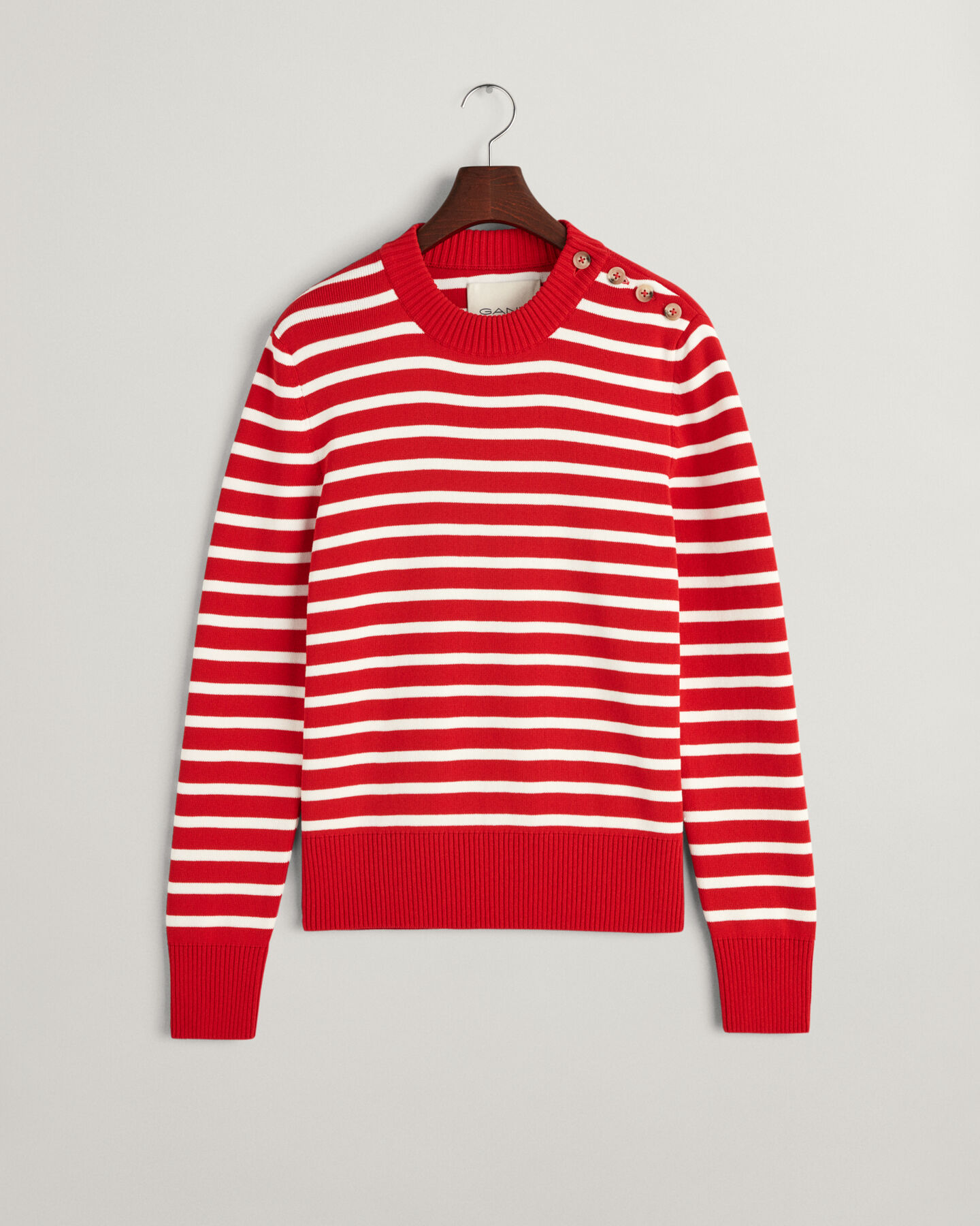 Breton Striped Shiny Cotton Crew Neck Sweater