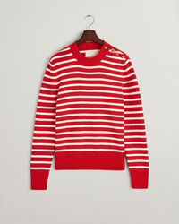 Breton Striped Shiny Cotton Crew Neck Sweater