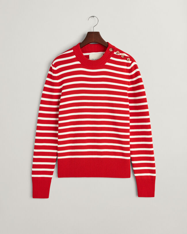 Breton Striped Shiny Cotton Crew Neck Sweater