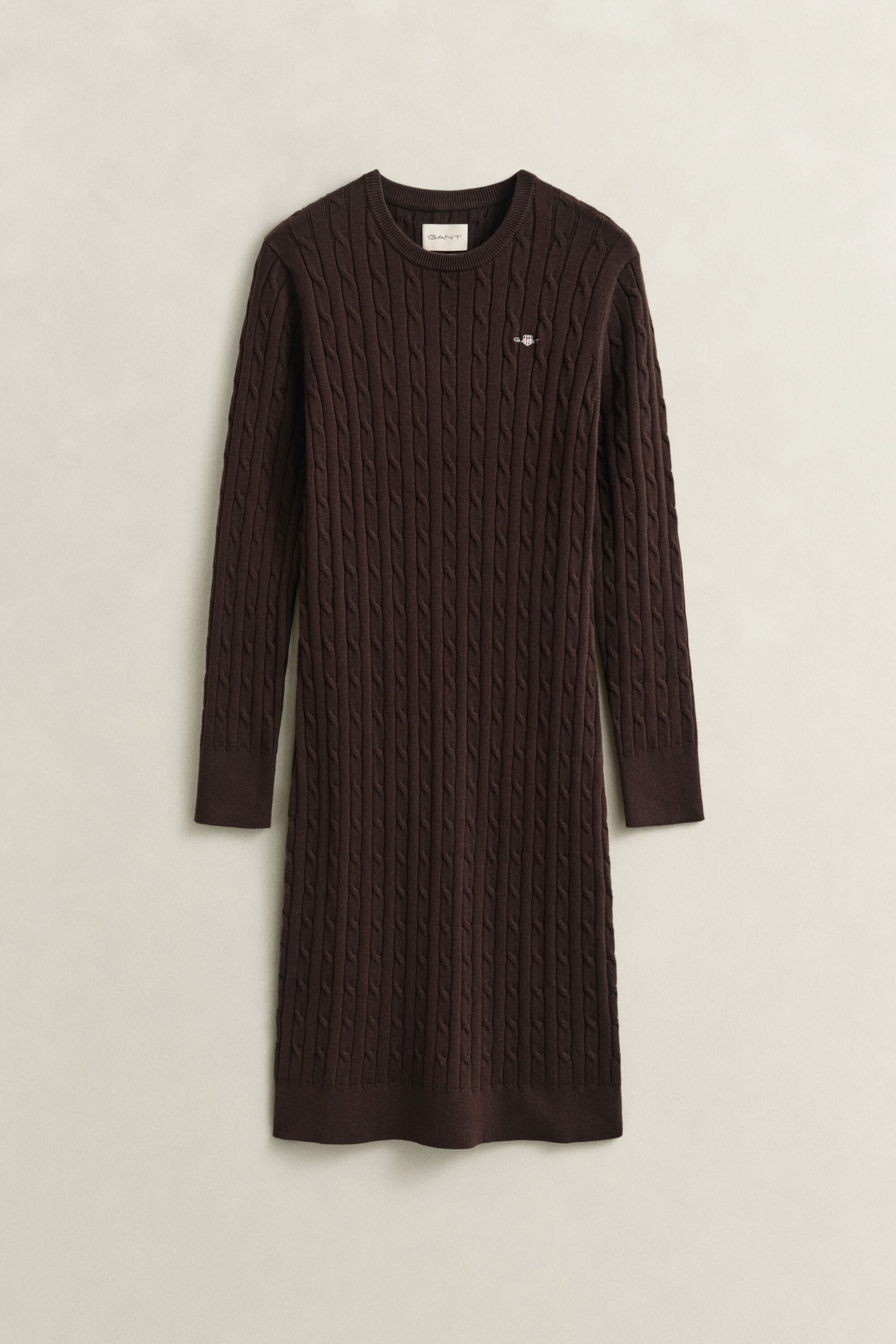 Stretch Cotton Cable Knit Crew Neck Dress