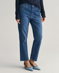 Straight Leg Striped Cropped Jeans