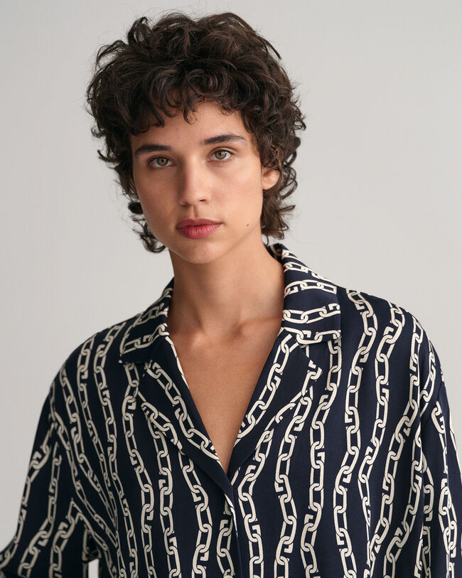 Relaxed Fit Chain Print Pajama Shirt