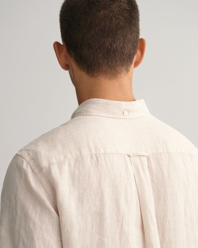 Regular Fit Striped Linen Short Sleeve Shirt