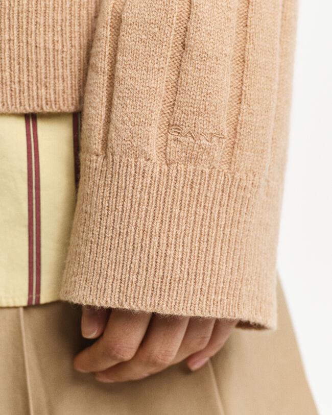 Wide Ribbed Wool V-Neck Sweater