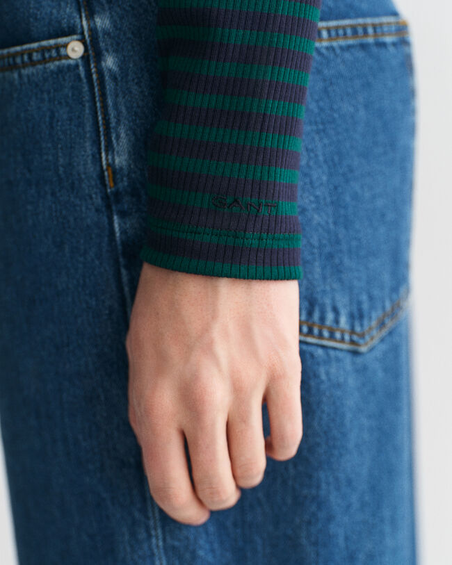 Striped Rib Long Sleeve Turtleneck Top