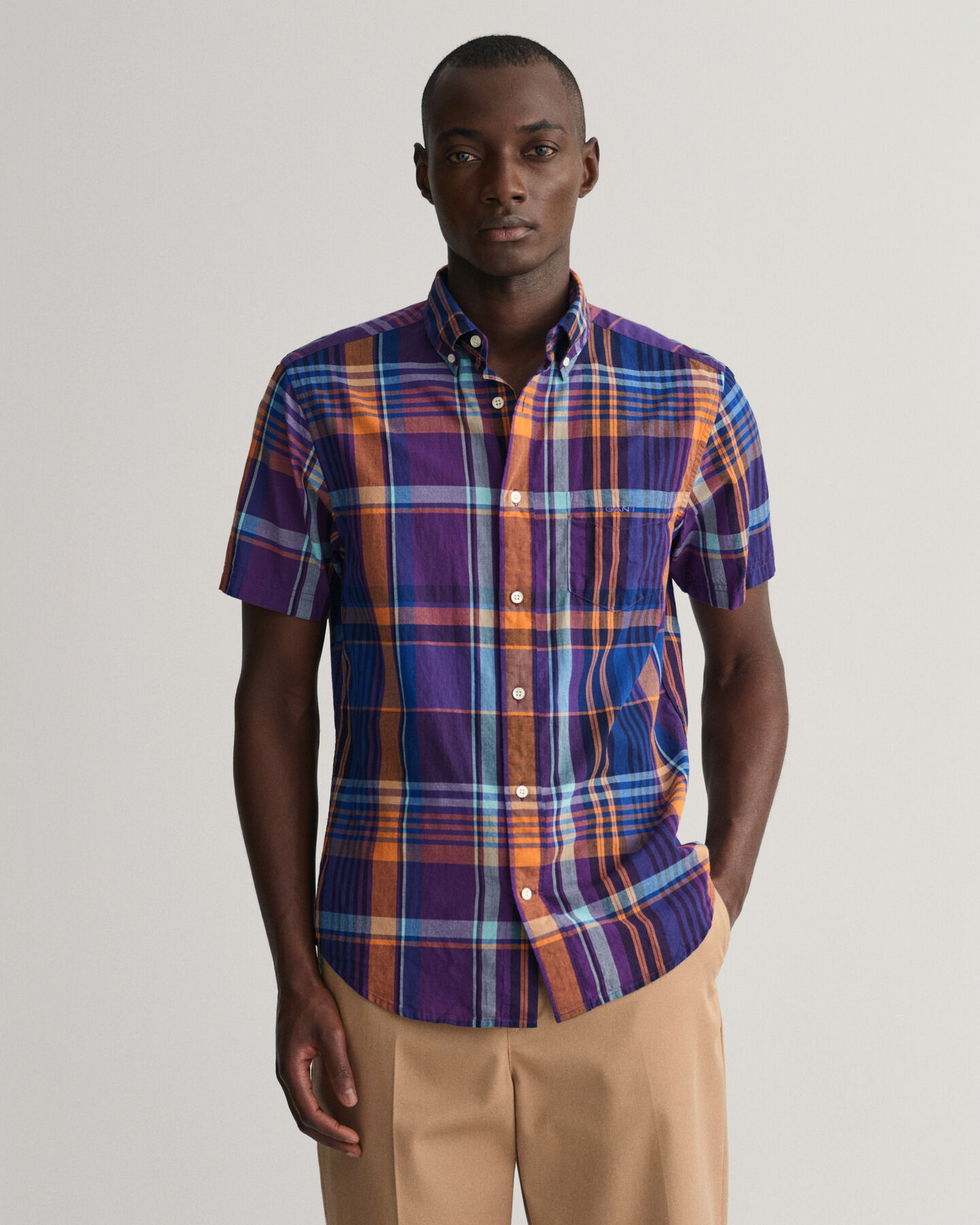 Regular Fit Colorful Madras Short Sleeve Shirt