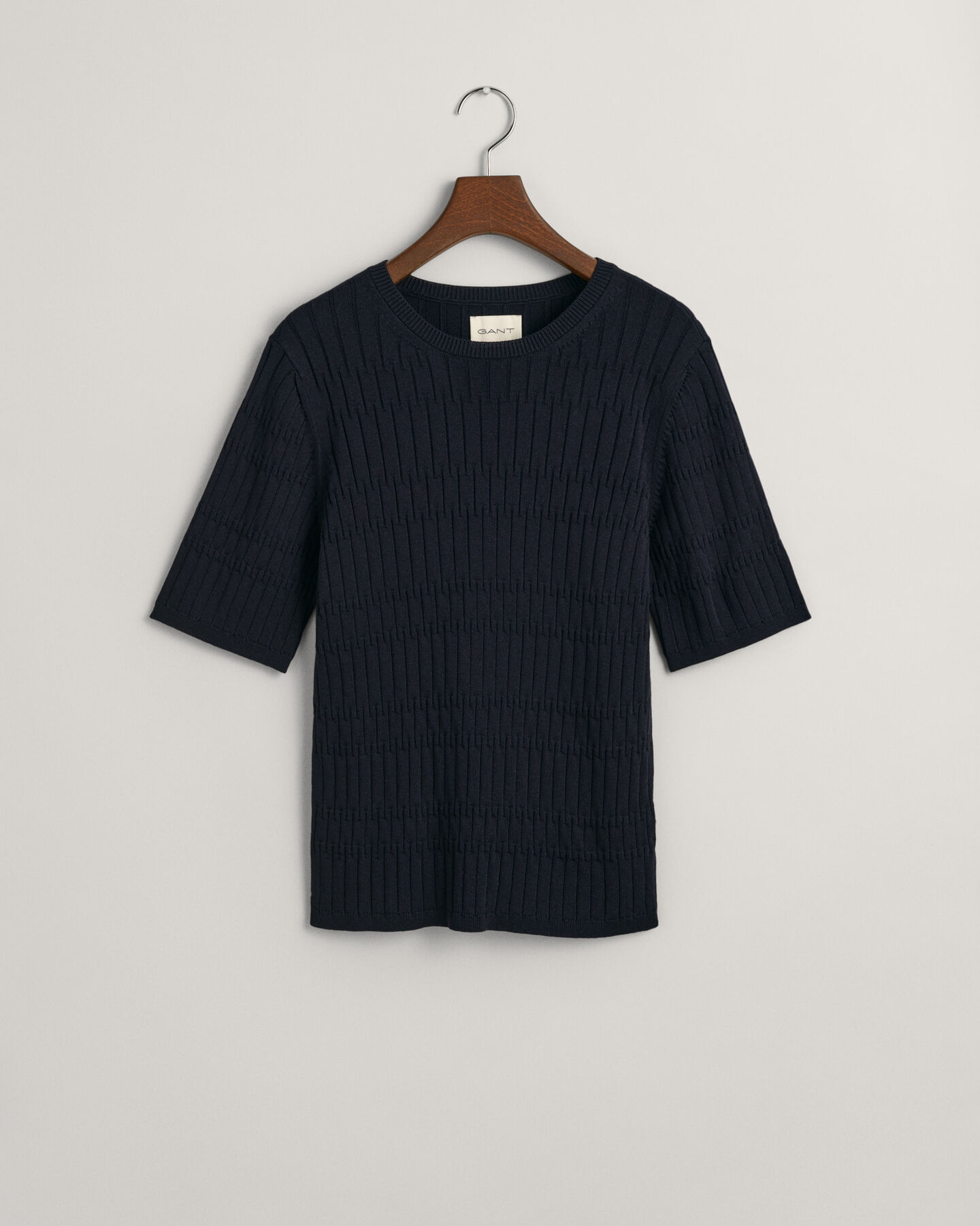 Textured Short Sleeve Crew Neck Sweater