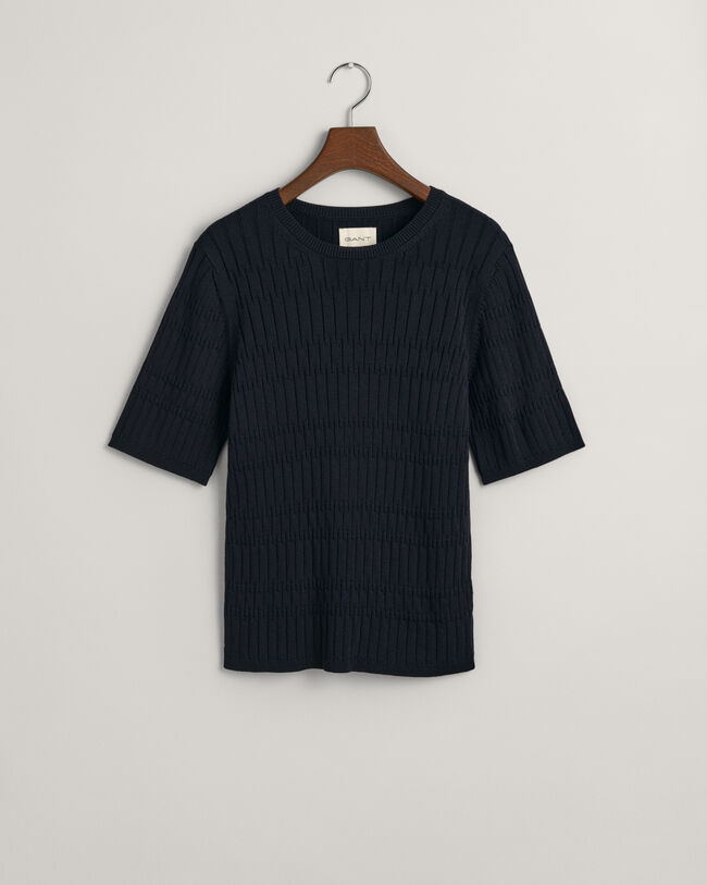 Textured Short Sleeve Crew Neck Sweater