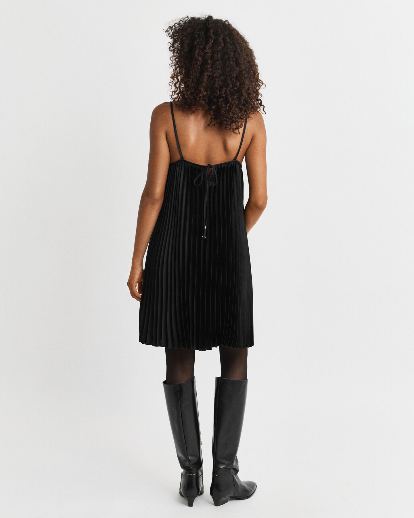 Pleated Sateen Mini Strap Dress