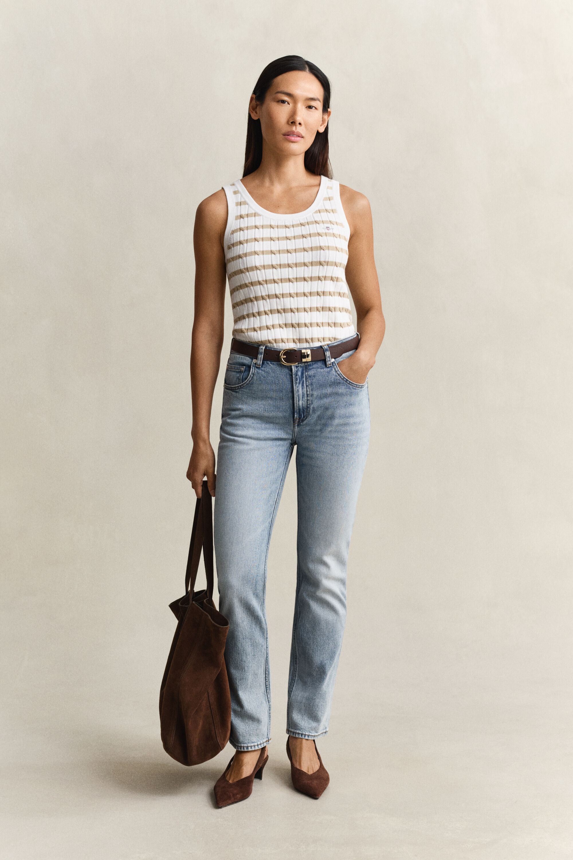 Striped Cable Knit Tank Top