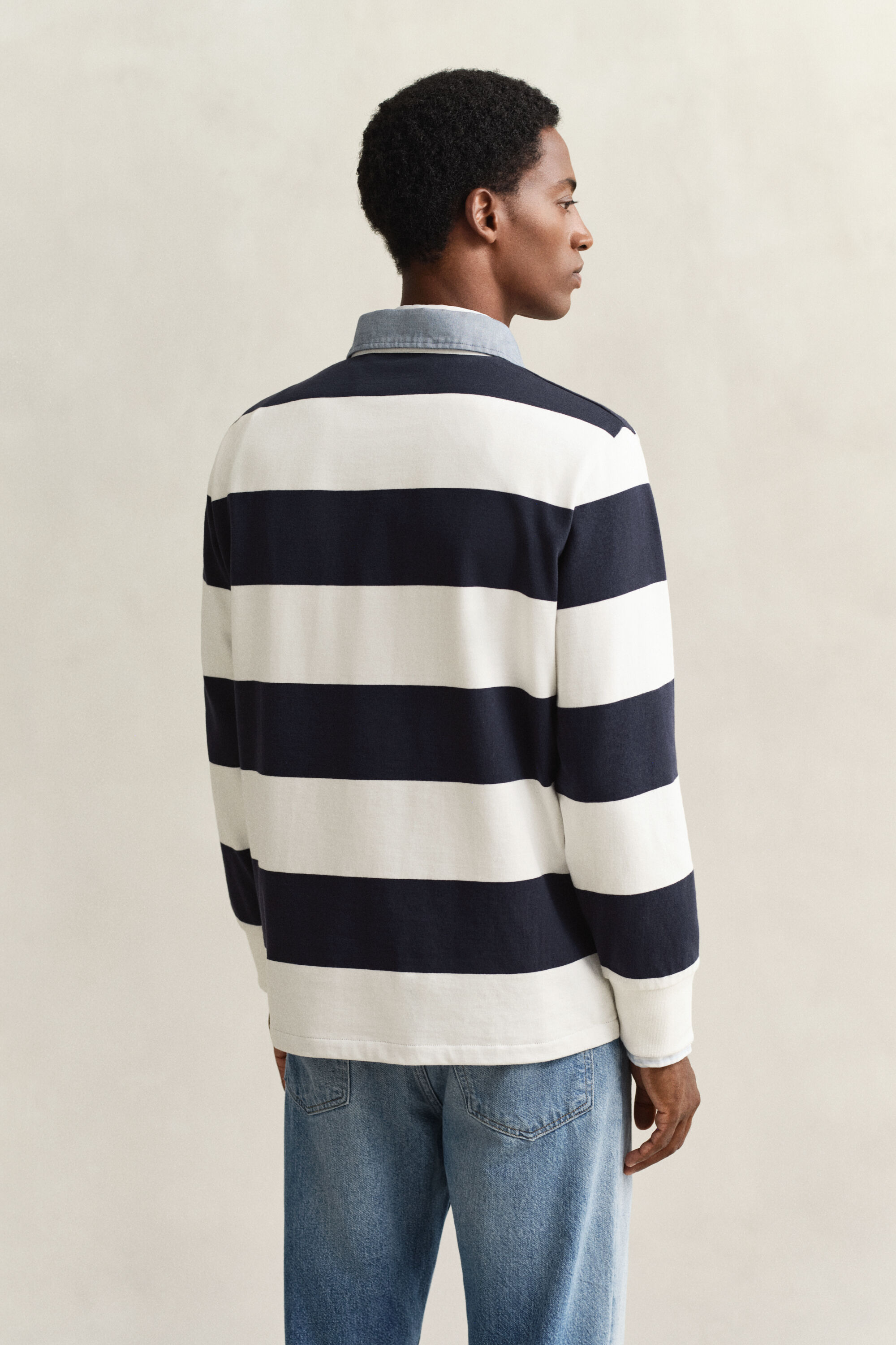 Chambray Collar Striped Heavy Rugger