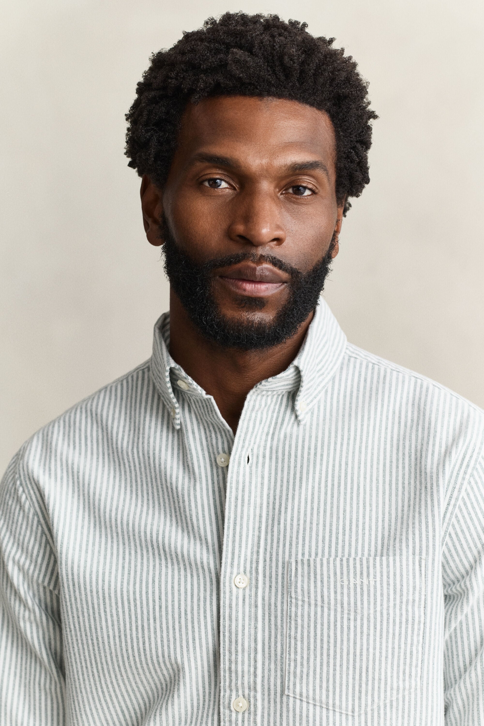 Striped Brushed Oxford Shirt — DARK EMERALD