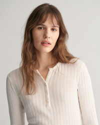 Ribbed Long Sleeve Henley T-Shirt