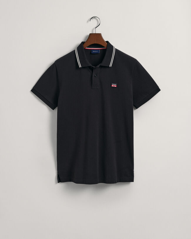 Striped Contrast Collar Piqu&eacute; Polo Shirt