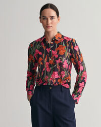 Regular Fit Iris Print Cotton Silk Shirt