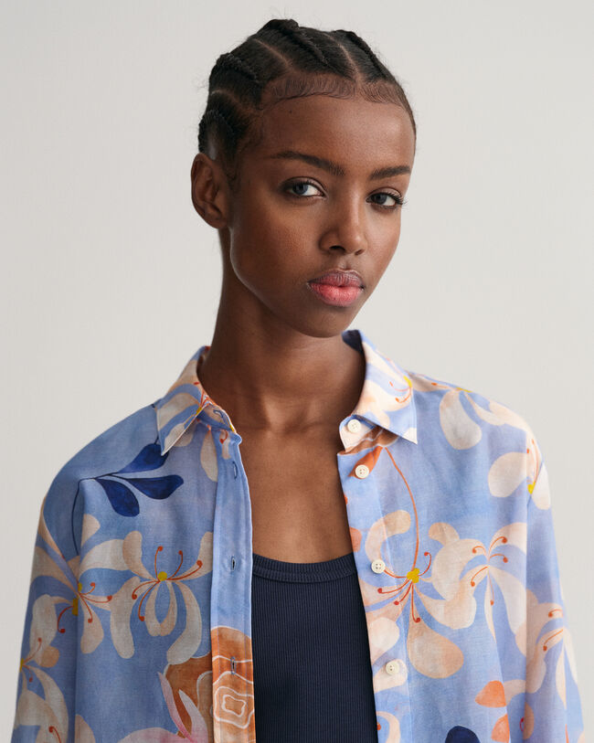 Regular Fit Floral Print Cotton Silk Shirt