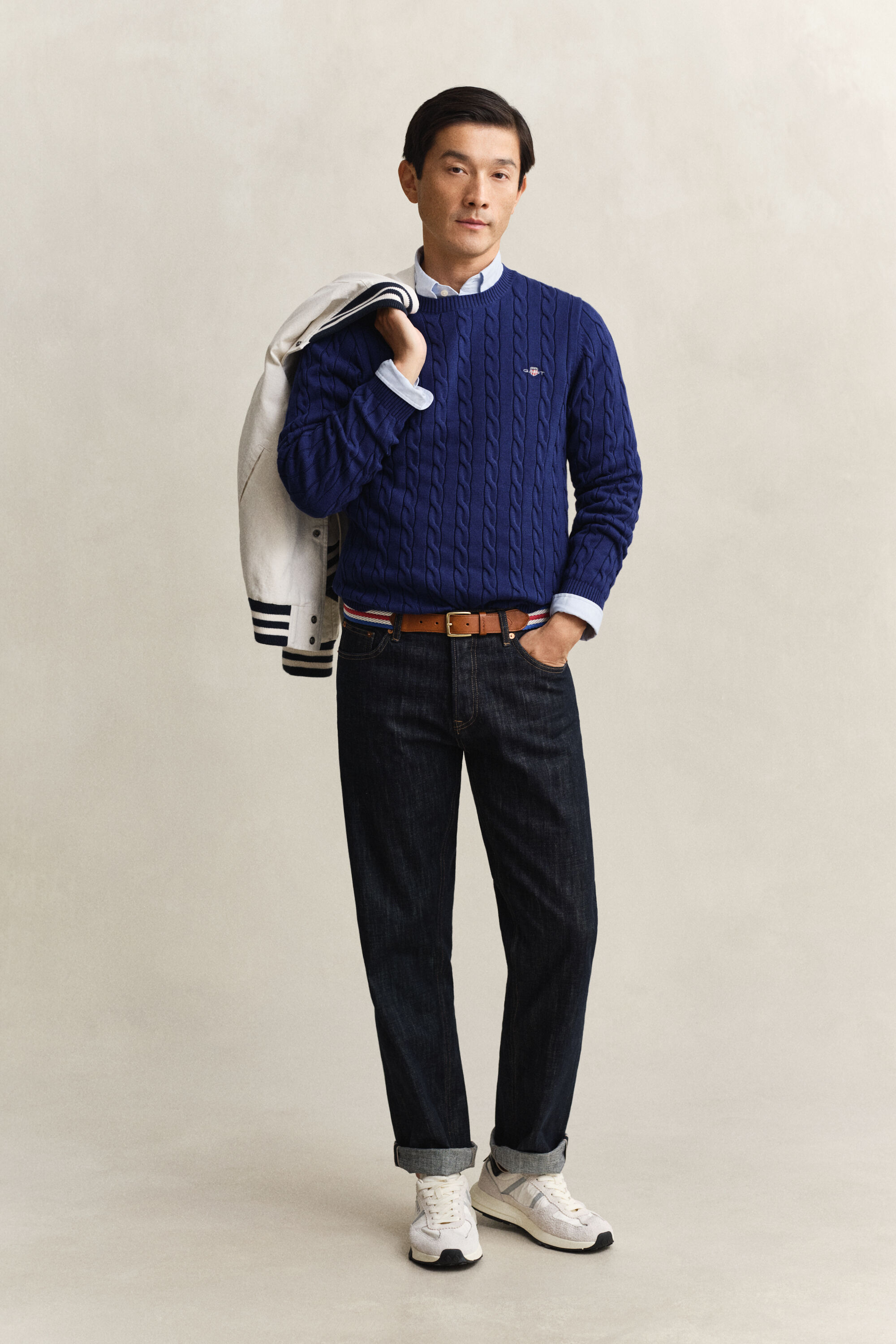 Cotton Cable Knit Crew Neck Sweater