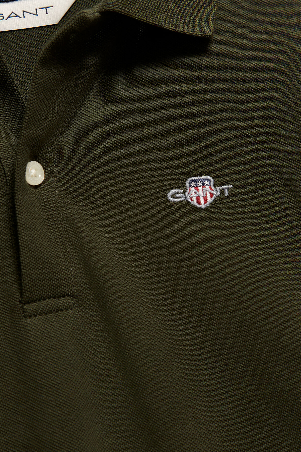 Teen Boys Shield Long Sleeve Polo Shirt — DARK MOSS GREEN