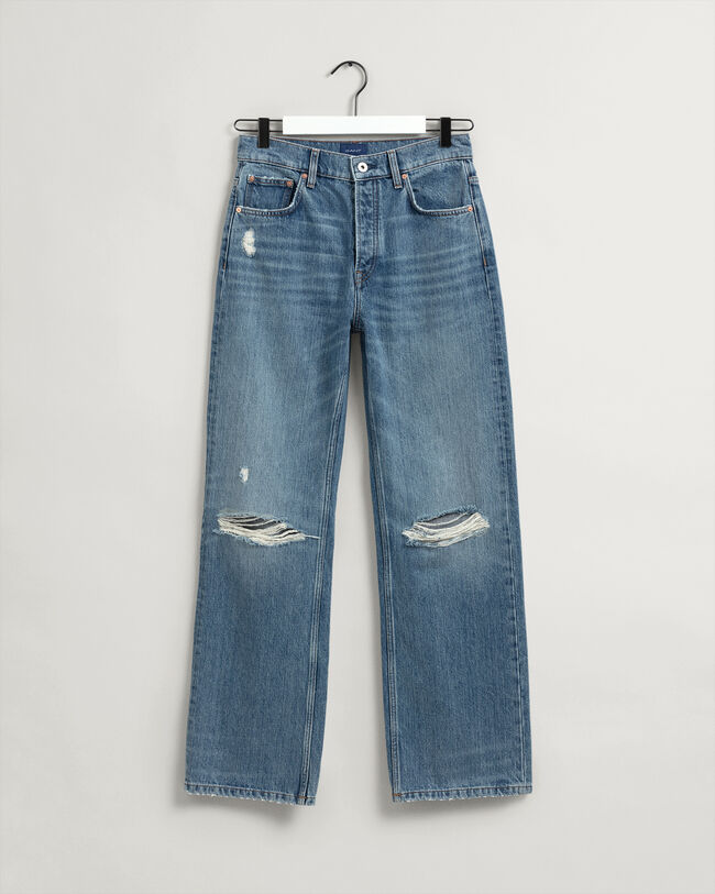 Relaxed Straight Leg High-Waisted Rip Jeans