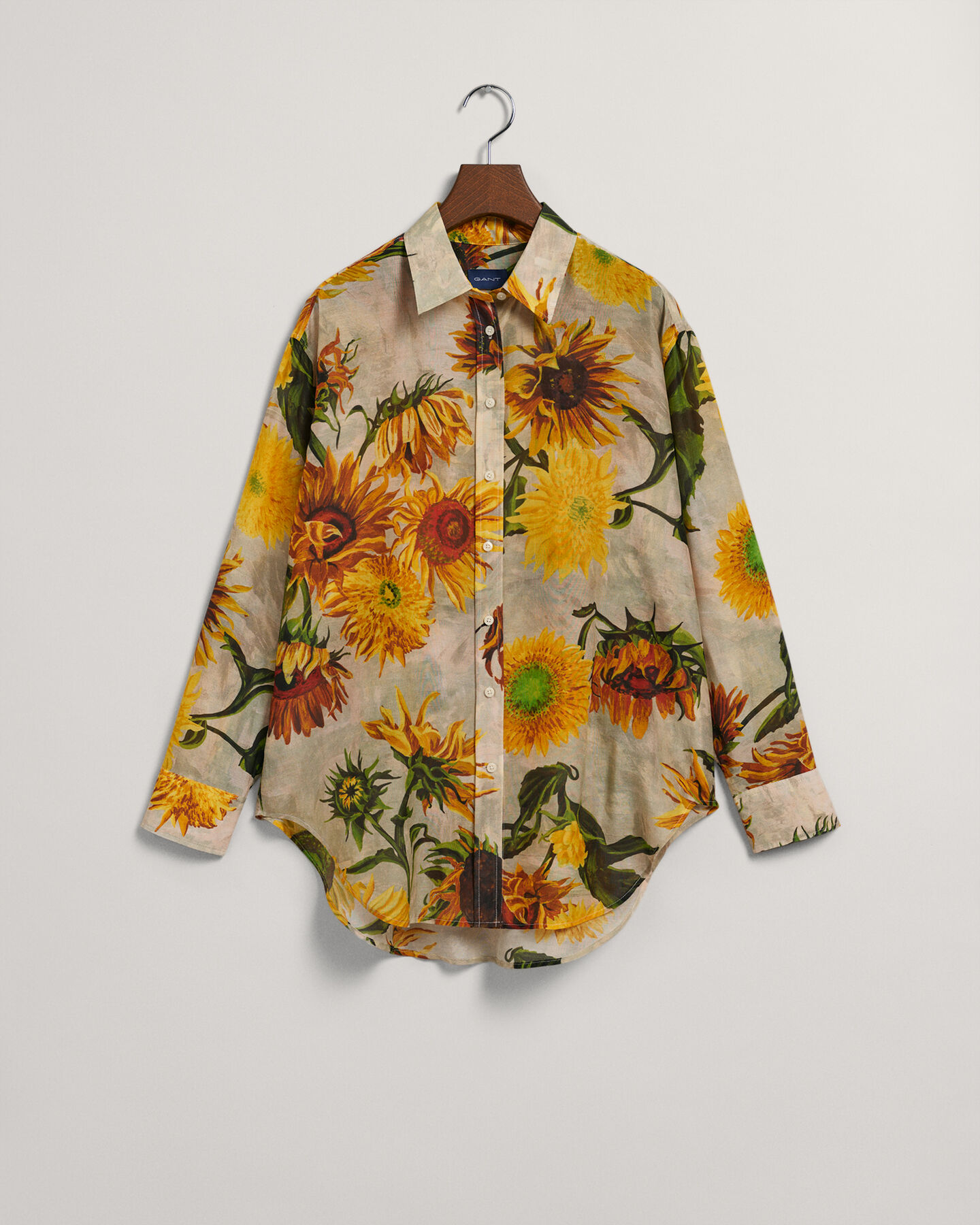 Relaxed Fit Sunflower Print Cotton Silk Shirt
