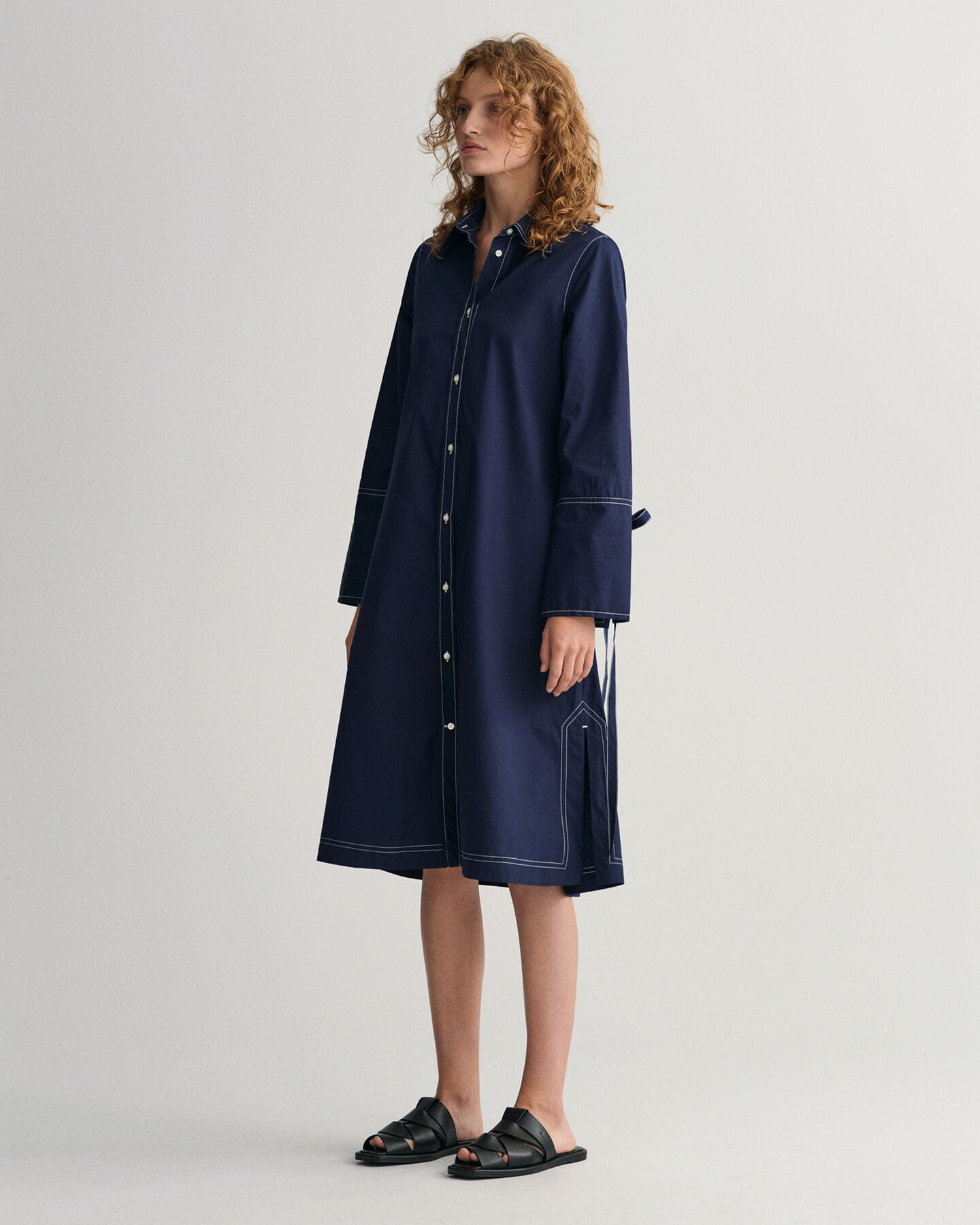 Contrast Stitch Shirt Dress