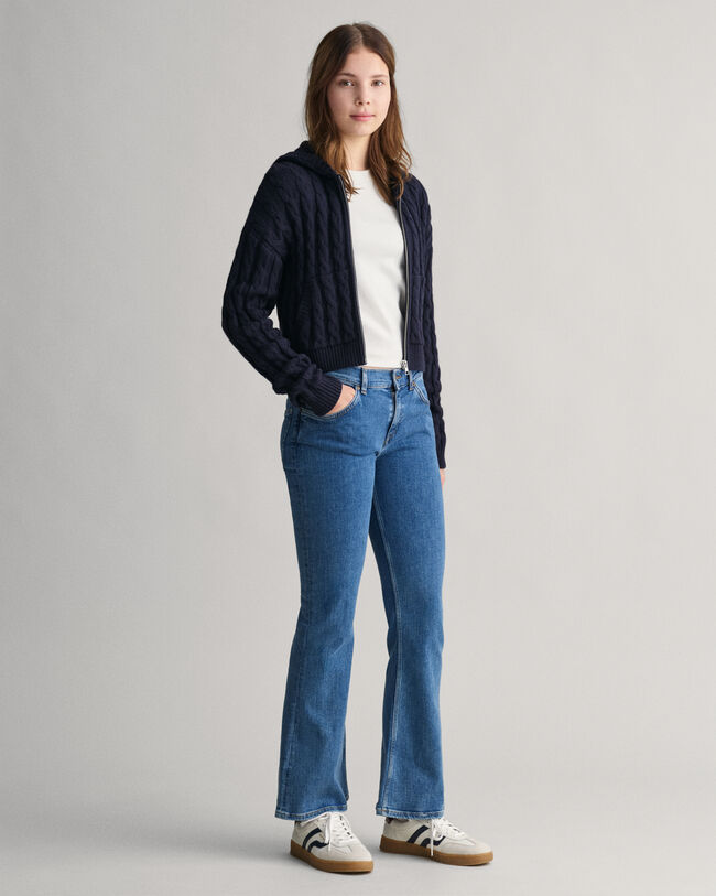 Teen Girls Shield Cropped Cable Knit Zip Hoodie