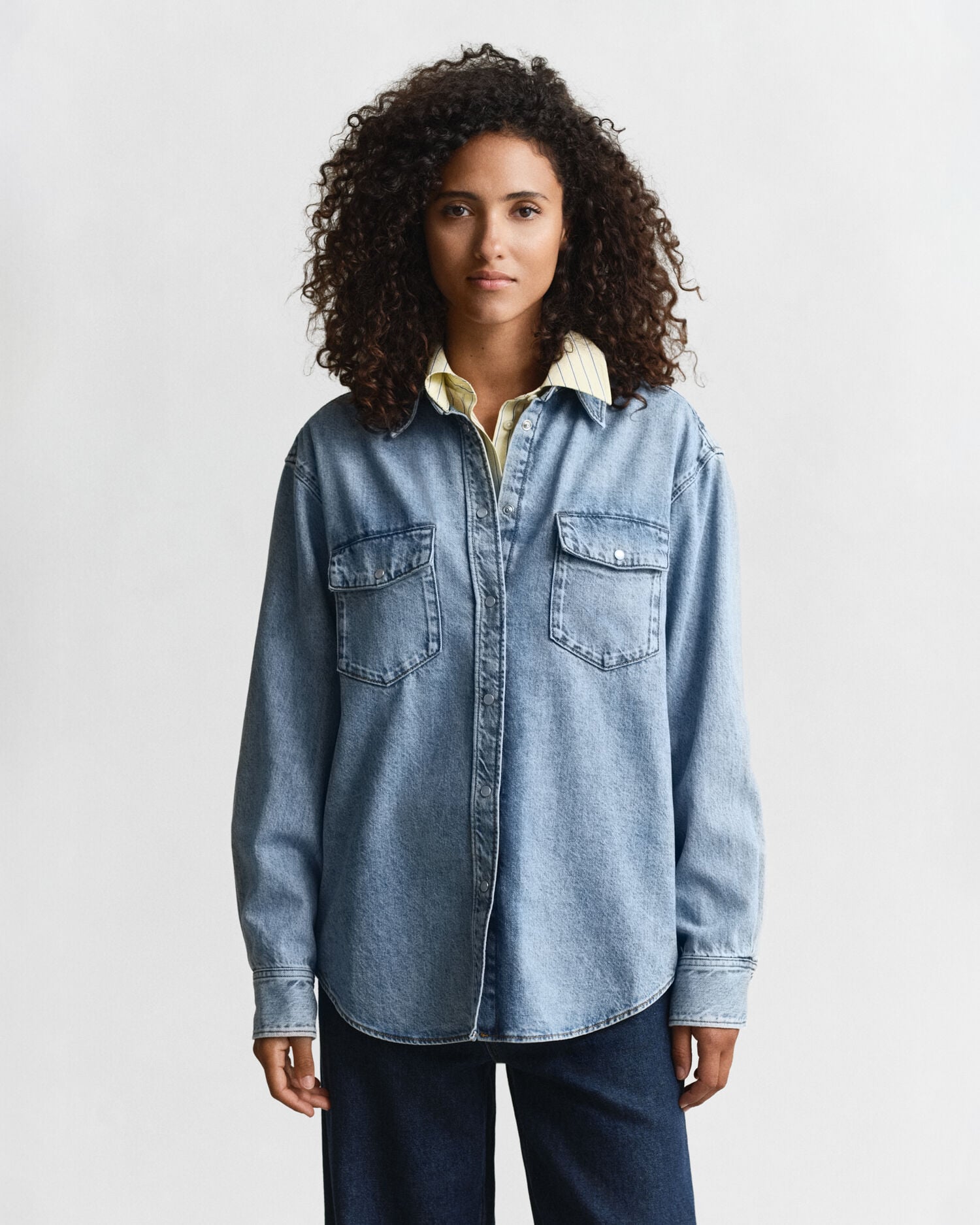 Relaxed Fit Denim Shirt — MID BLUE WORN IN