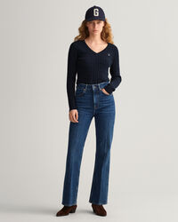 Stretch Cotton Cable V-Neck Sweater