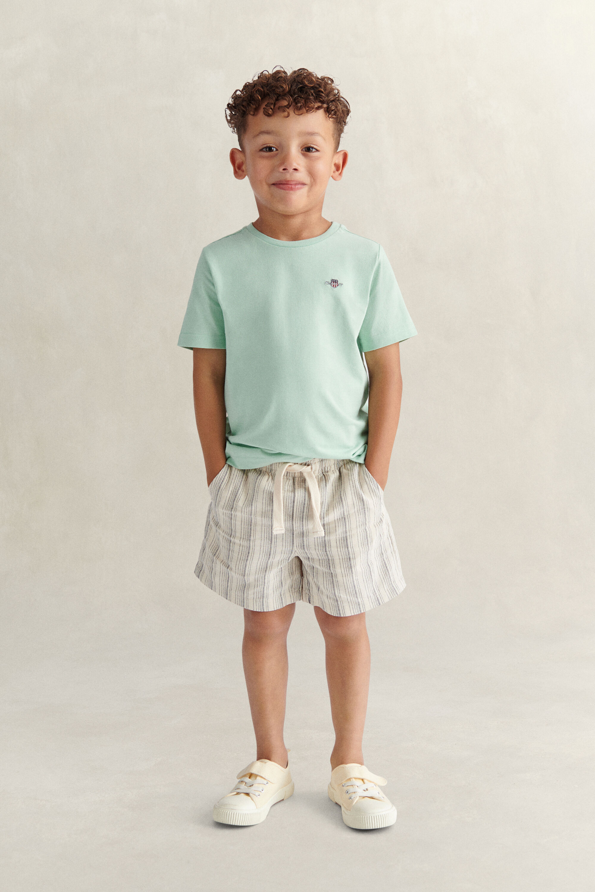 Boys Striped Linen Shorts — CREAMED WHITE