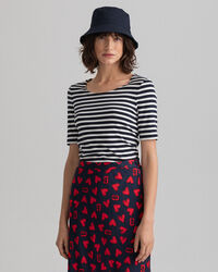 Striped Ribbed Long-Short Sleeve T-Shirt