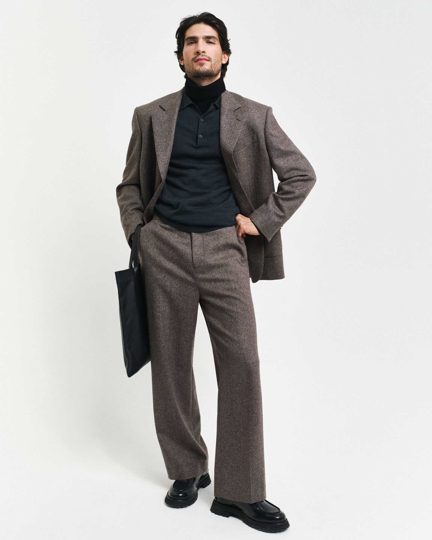 Relaxed Fit Mouliné Wool Suit Pants