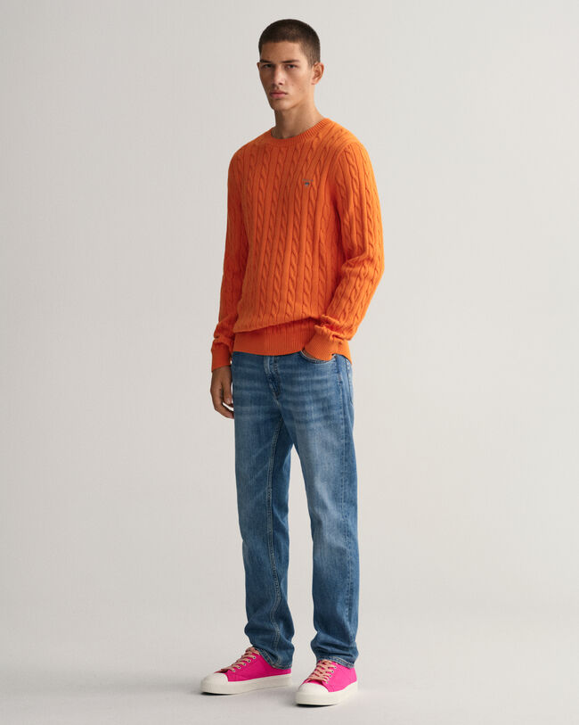 Cotton Cable Knit Crew Neck Sweater