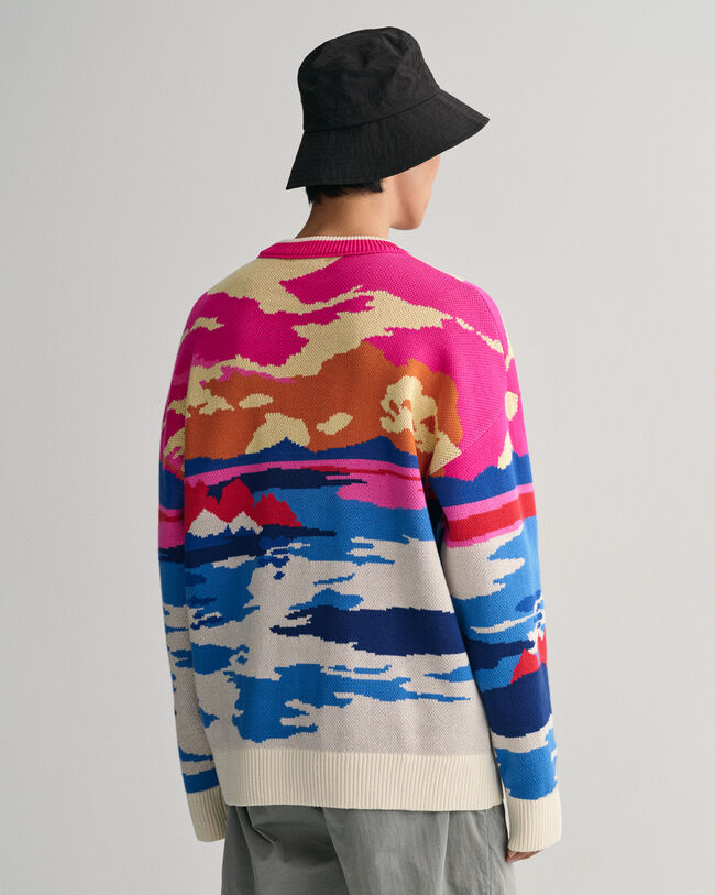 Landscape Print Crew Neck Sweater