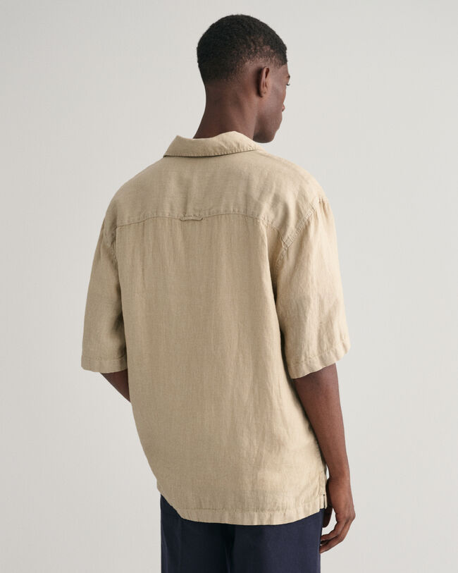 Relaxed Fit Garment-Dyed Linen Short Sleeve Shirt