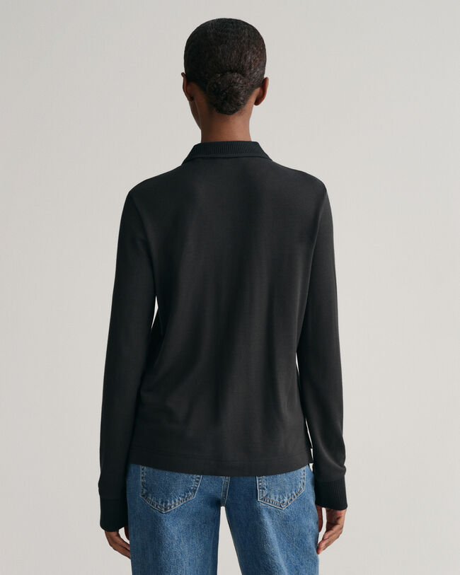 Detail Collared Long Sleeve Polo Shirt